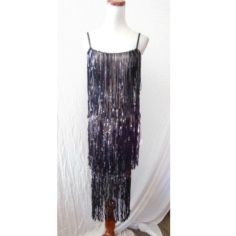 NEW DRESS THE POPULATION Onyx ROXY Sequin FRINGE 1920's Flapper SHIFT DRESS XXS - Picture 14 of 16